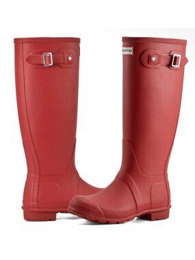 HUNTER Red Original Tall Waterproof Knee High Side Buckle Rain Boots | Size 6